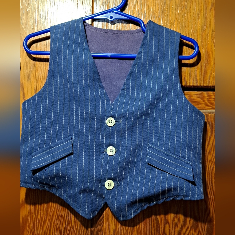 3T Little Boy's Blue Pinstripe Dressed Up Vest with Buttons Fancy